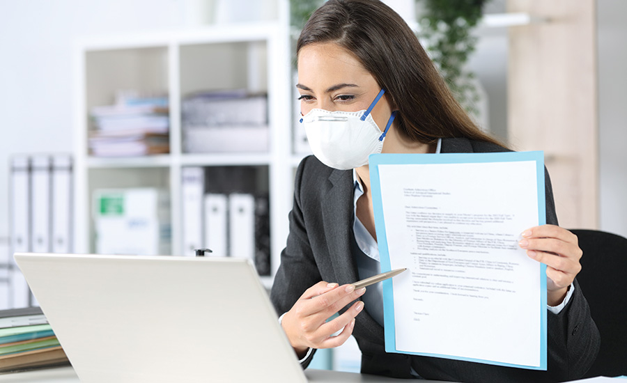 office woman wearing a mask